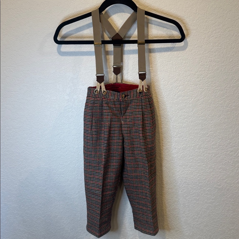 Tommy Hilfiger Lined wool houndstooth pleated suspender pants 3T